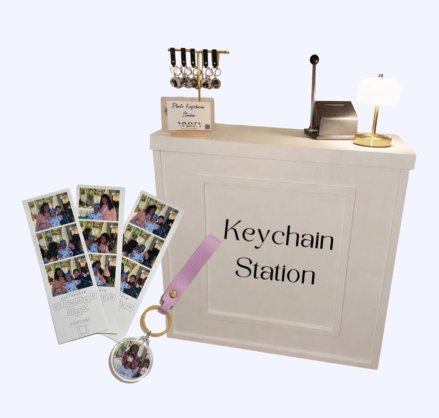 Keychain Station counter with photo strips and keychains